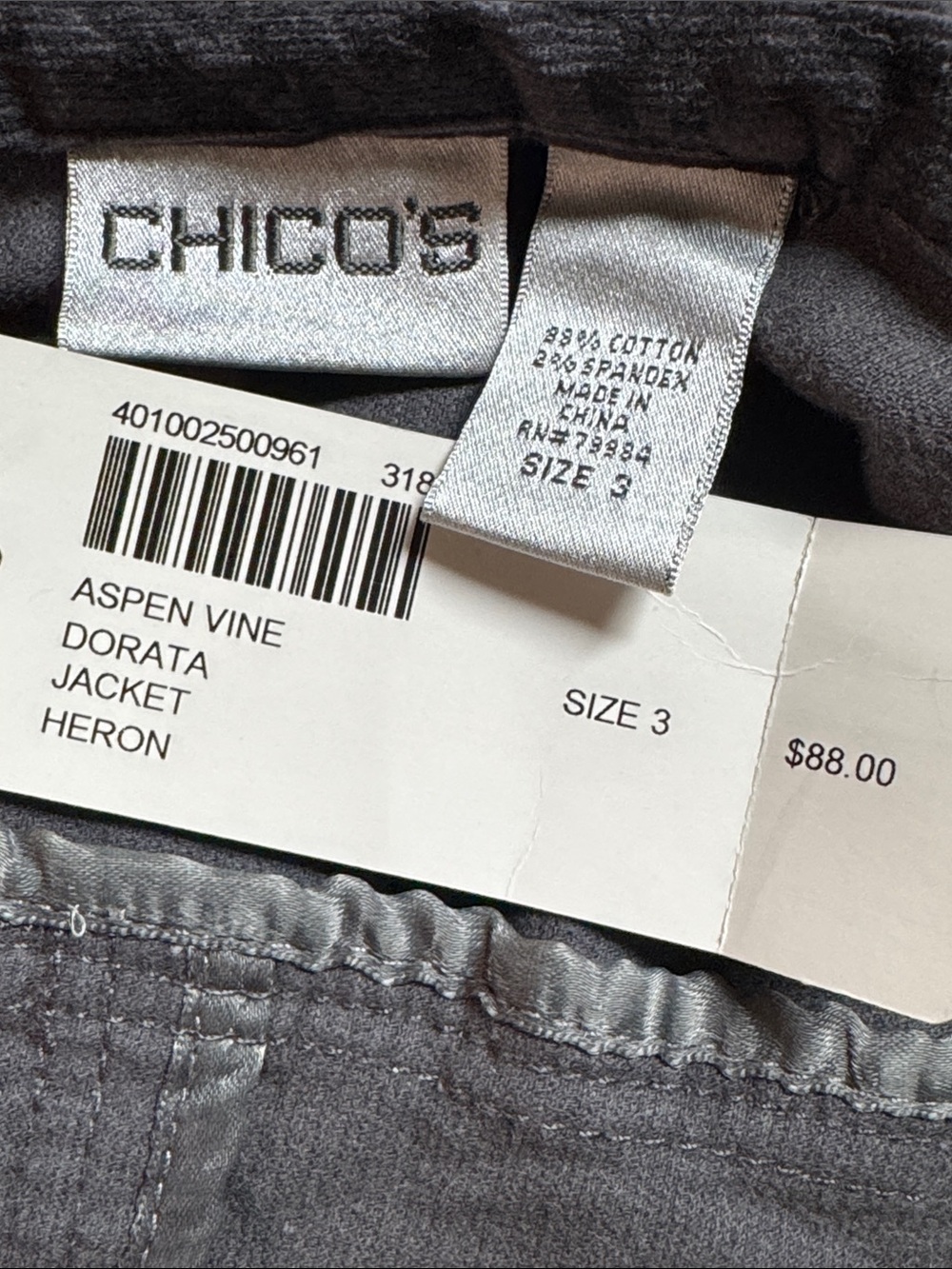 Chico's Heron Gray Jacket - Aspen Vine Dorata